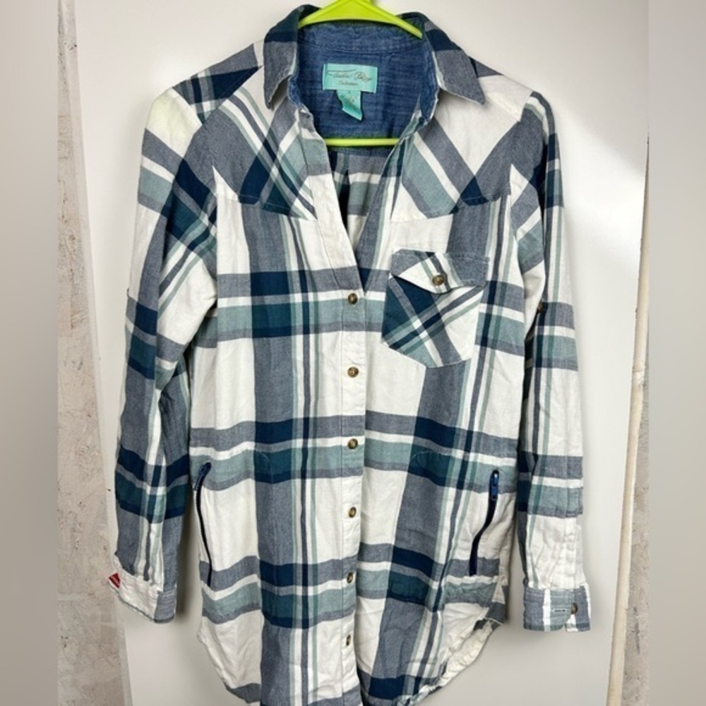 Tasha Polizzi Collection Plaid Flannel Button Up Tunic Shirt